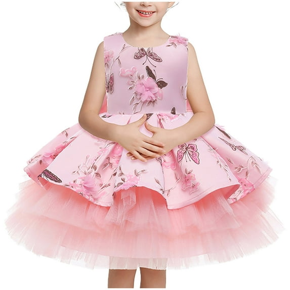 NaWent Flower Toddler Girl Dress Long Sleeves Lace Top Tulle Skirt Girls Lace Party Dresses 1-6T Pink 2 Years