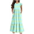 thumbnail image 1 of NaWent Girls Maxi Dress Short Sleeve Casual Long Color Block Dresses with Pockets 6-12 Years Light Blue 10 Years, 1 of 5