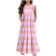 thumbnail image 1 of NaWent Girls Maxi Dress Short Sleeve Casual Long Color Block Dresses with Pockets 6-12 Years Pink 12 Years, 1 of 5