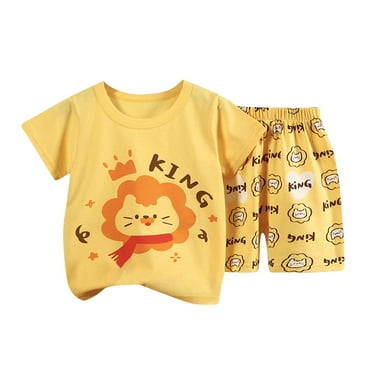 NaWent Little Boys Girls 2 Piece Short Pajamas Sleepwear 100% Cotton Toddler Pjs with Cartoon Animal Print Summer Kids Clothes 6 Months to 8 Years Clearance on Clearance Yellow 2 Years