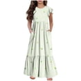thumbnail image 1 of NaWent Maxi Dress for Girls Short Sleeve Casual Long Flower Print Dresses with Pockets 6-12 Years Green 8 Years, 1 of 5