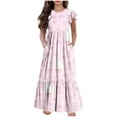 thumbnail image 1 of NaWent Maxi Dress for Girls Short Sleeve Casual Long Flower Print Dresses with Pockets 6-12 Years Pink 10 Years, 1 of 5