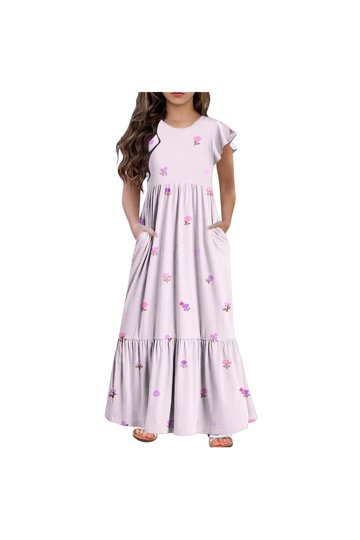chinese dress ladies Girls' Blush Pink Cherry Blossom Long-Sleeve Maxi Dress