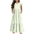 thumbnail image 1 of NaWent Maxi Dress for Girls Short Sleeve Casual Long Flower Print Dresses with Pockets 6-12 Years Yellow 12 Years, 1 of 5