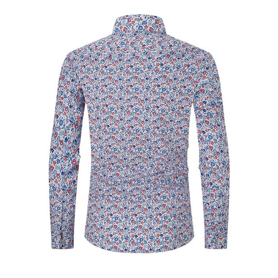 NaWent Men Floral Cotton Casual Slim Fit Long Sleeve Button Down Dress Shirts Blue 14(XXXL)