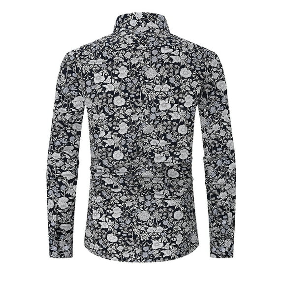 NaWent Men Casual Fashion Plaid Print Leisure Turn-down Collar Button Long Sleeve Shirt Blouse Dark Gray 6(M)