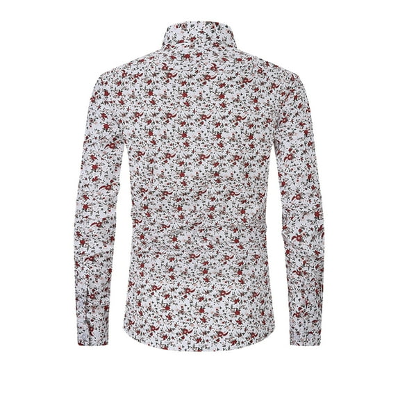 NaWent Men Floral Cotton Casual Slim Fit Long Sleeve Button Down Dress Shirts Hot Pink 10(XL)