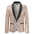 thumbnail image 1 of NaWent Men Shiny Sequin Blazer Tuxedo Party Dinner Prom One Button Suit Jacket Beige 10(XL), 1 of 3