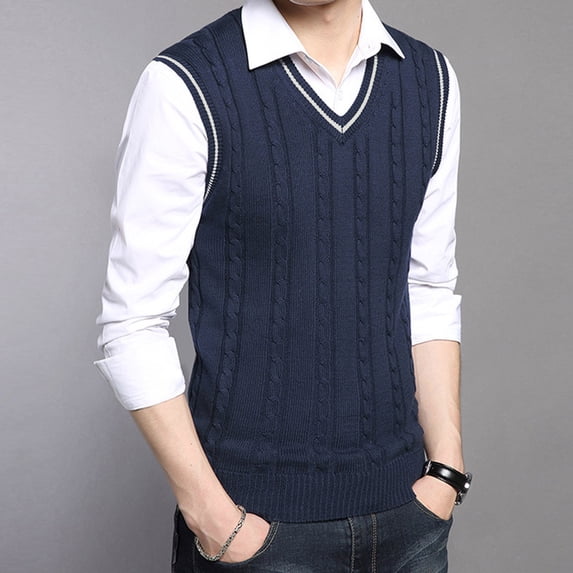 NaWent Men Women Knitted Cotton V-Neck Vest JK Uniform Pullover Sleeveless Sweater School Cardigan Navy 10(XL)