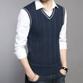 thumbnail image 1 of NaWent Men Women Knitted Cotton V-Neck Vest JK Uniform Pullover Sleeveless Sweater School Cardigan Navy 8(L), 1 of 3