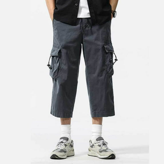 NaWent Men's Cargo Shorts 3/4 Capri Below Knee Cotton Casual Long Inseam Work Short with Multi Pockets Gray XXL