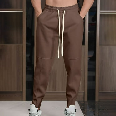 NaWent Men's Casual Jogger Pants Cotton Lightweight Elastic Waist Drawstring Chinos Hiking Travel Pants Coffee 6(M)