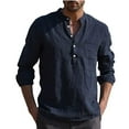 thumbnail image 1 of NaWent Men's Cotton Linen Henley Shirt Long Sleeve Hippie Casual Beach T Shirts Dark Blue 10(XXL), 1 of 5