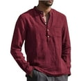 thumbnail image 1 of NaWent Men's Cotton Linen Henley Shirt Long Sleeve Hippie Casual Beach T Shirts Wine 4(M), 1 of 5
