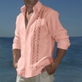 thumbnail image 1 of NaWent Men's Cuban Guayabera Shirts - Casual Long Sleeve Cotton Linen Button Down Shirt Summer Regular Fit Beach Tops Pink 8(L), 1 of 6