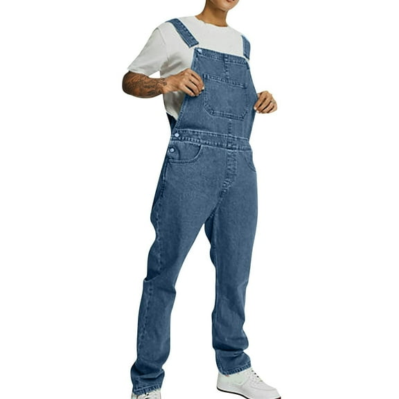 NaWent Men's Denim Bib Overalls Fashion Slim Fit Jumpsuit with Pockets Light Blue 10(XL)