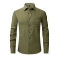 thumbnail image 1 of NaWent Men's Dress Shirts Cotton Solid Color Shield Stretch Slim Fit Shirts Wrinkle-Free formal Business Button Down Shirt Army Green 10(XL), 1 of 1