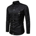 thumbnail image 1 of NaWent Men's Gothic Style Design Solid Color Button Pocket Long Sleeved Lapel Shirt Black 6(M), 1 of 4