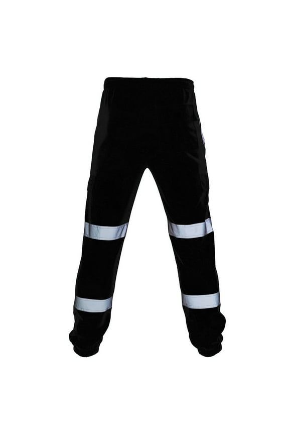 Men's High Visibility Cargo Pants Casual Road Work Overalls Hi Vis Safety Reflective Apparel Trouser Black 38(XL)