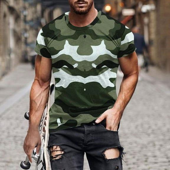 NaWent Men's T Shirts Casual Camo Printed Lightweight Quick Dry Plus Size Crewneck Short Sleeve Military Hunting Tees Army Green1 10(XL)