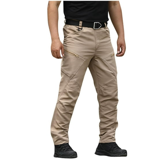 NaWent Men's Tactical Pants with 9 Pockets Rip-Stop Lightweight Work Hiking Pants Khaki 4(S)