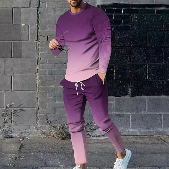 NaWent Men's Tracksuit 2 Pcs Athletic Sweatsuits Running Jogging Sport Suit Sets Fashion Outfit Purple 14(XXXL)