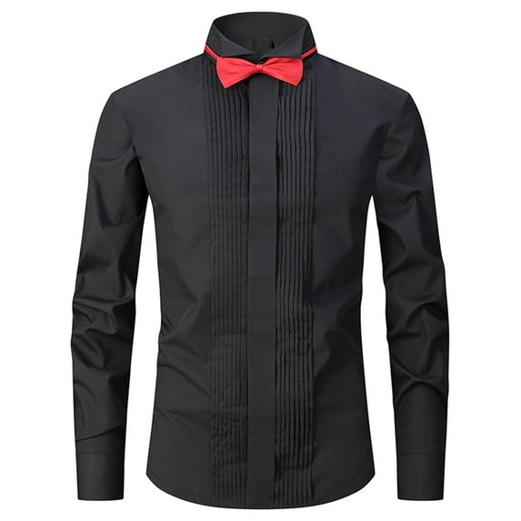 NaWent Men's Tuxedo Shirt Wing Collar French Cuffs with Cufflinks and Bow Tie Black 12(XXXL)