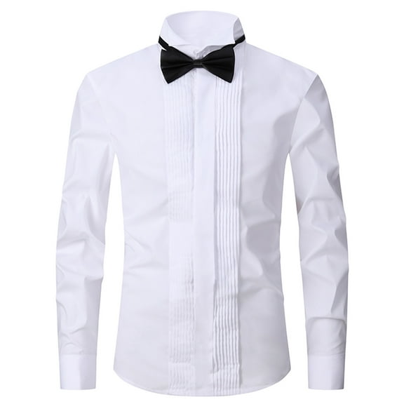 NaWent Men's Tuxedo Shirt Wing Collar French Cuffs with Cufflinks and Bow Tie White 10(XXL)