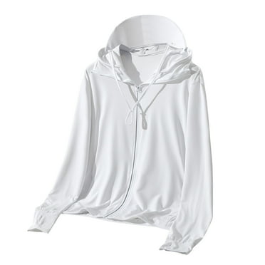 NaWent Men's UPF 50+ UV Full Zip Sun Protection Jacket Hoodie with Pockets Lightweight Fishing Hiking Cooling Shirts on Clearance White 12(XL)