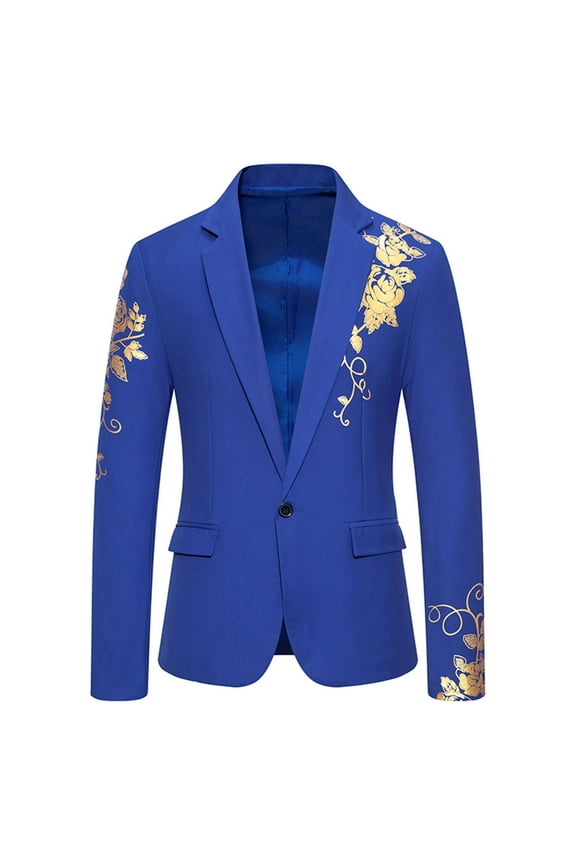 NaWent Men's Vintage Floral Blazer Slim Fit Two Button Turn-Down Collar Long Sleeve Party Jacket Sports Coat Business Lapel Suit on Blue 4(M)