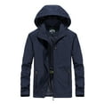 thumbnail image 1 of NaWent Men's Zip Up Hoodie Soft Shell Rain Jacket Waterproof Hooded Hiking Raincoats Parka Coat Lightweight Windbreaker Outwear on Clearance Dark Blue 16(XXXXL), 1 of 3