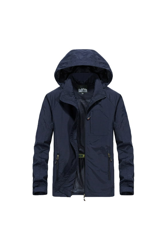 NaWent Men's Zip Up Hoodie Soft Shell Rain Jacket Waterproof Hooded Hiking Raincoats Parka Coat Lightweight Windbreaker Outwear on Dark Blue 6(M)