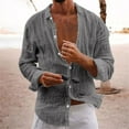 thumbnail image 1 of NaWent Mens Casual Long Sleeve Cotton Linen Shirts Fashion Summer Tops Regular Fit Plain Holiday Beach Button Down Tshirt Dark Gray 12(XXL), 1 of 6