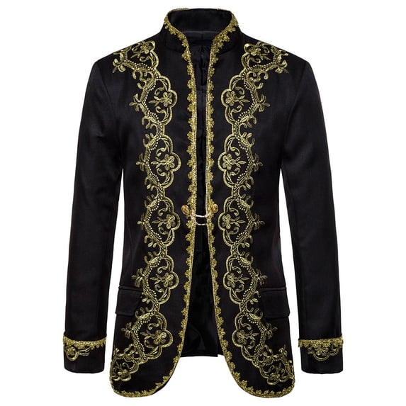 NaWent Mens Dinner Dress Suit Jacket Prince Party Tux Blazer Embroidery Sport Coat on Clearance Black XXL(XXL)