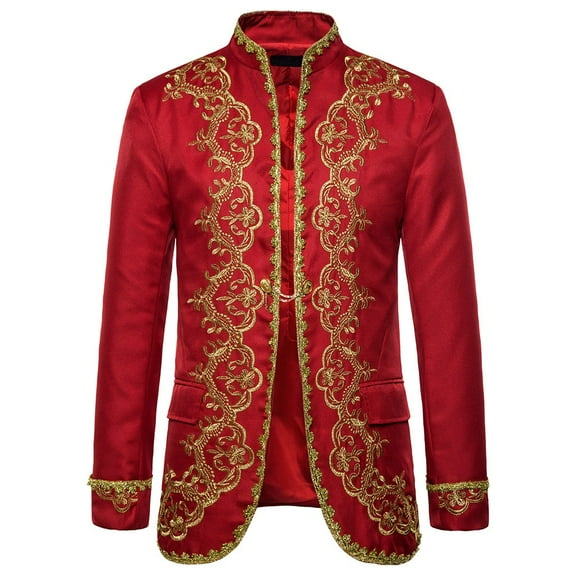 NaWent Mens Dinner Dress Suit Jacket Prince Party Tux Blazer Embroidery Sport Coat on Red M(M)