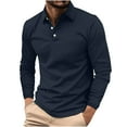 thumbnail image 1 of NaWent Mens Fashion Polo Shirts Cotton Classic Long Sleeve thermal Button Shirt with Pocket on Navy 6(M), 1 of 5