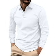NaWent Mens Fashion Polo Shirts Cotton Classic Long Sleeve thermal Button Shirt with Pocket on Clearance White 10(XL)