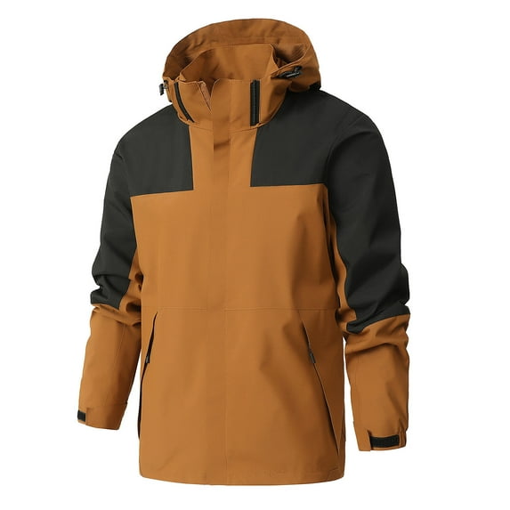 NaWent Mens Hooded Waterproof Jacket Lightweight Rain Jacket Windproof Hiking Jacket Lightweight Outdoor Jacket Coat Brown 6(M)