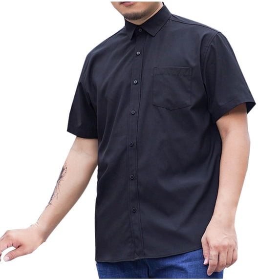 NaWent Mens Shirts Clearance Oversized Solid Color Business Have Pockets Button Lapel Loose Short Sleeve Shirt Black 7XL
