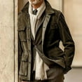 thumbnail image 1 of NaWent Mens Single Breasted Button Down Faux Suede Leather Winter Jacket with Pocket Solid Lapel Neck Outerwear Coat Coffee 12(XXL), 1 of 6