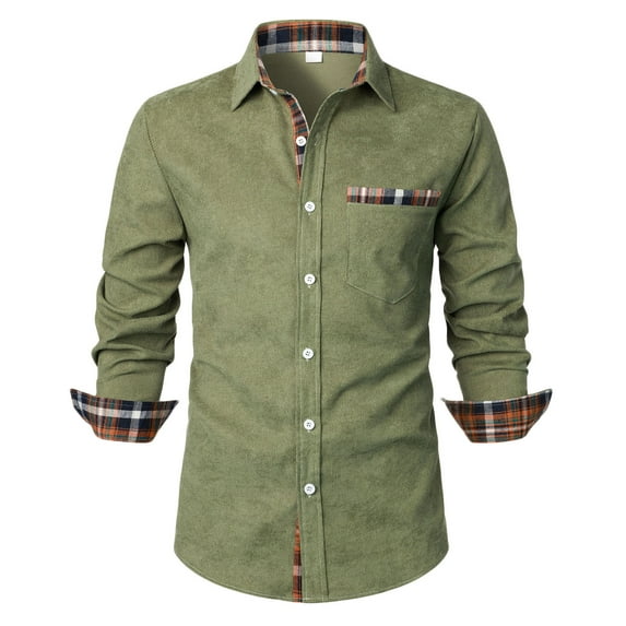 NaWent Mens Solid Dress Shirt Long Sleeve Button Down Shirts with Pocket on Clearance Army Green 6(M)