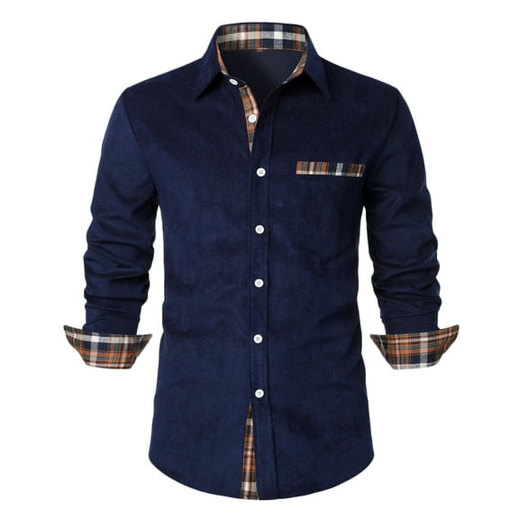 NaWent Mens Solid Dress Shirt Long Sleeve Button Down Shirts with Pocket on Navy 10(XL)