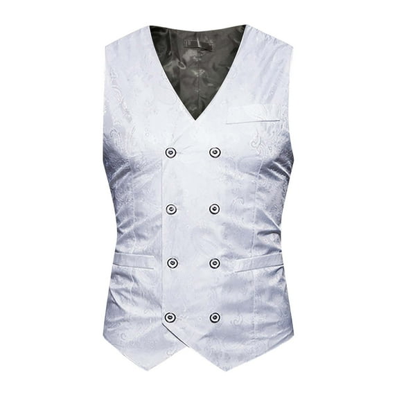 NaWent Mens Suit Vest Paisley Floral Victorian Vests Gothic Steampunk formal Waistcoat Tuxedo Vests with Notched Lapels on Clearance White 10(XL)