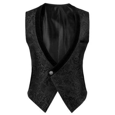 NaWent Mens Victorian Suit Vest Steampunk Gothic Waistcoat on Clearance Black 8(XL)