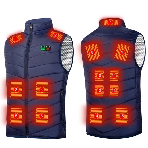 NaWent Rechargeable Heated Vest with Battery Pack for Men Women,4 Heating Levels 15 Heating Zones Lightweight Warming Jacket Blue 10(XL)
