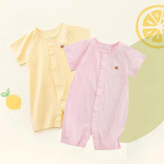 NaWent Reduced 2PC Baby Girl Cotton Romper Button Jumpsuit Summer Infant Boy Short Sleeve Romper Snap Up Bodysuit Clothes for Summer Yellow 2 Months