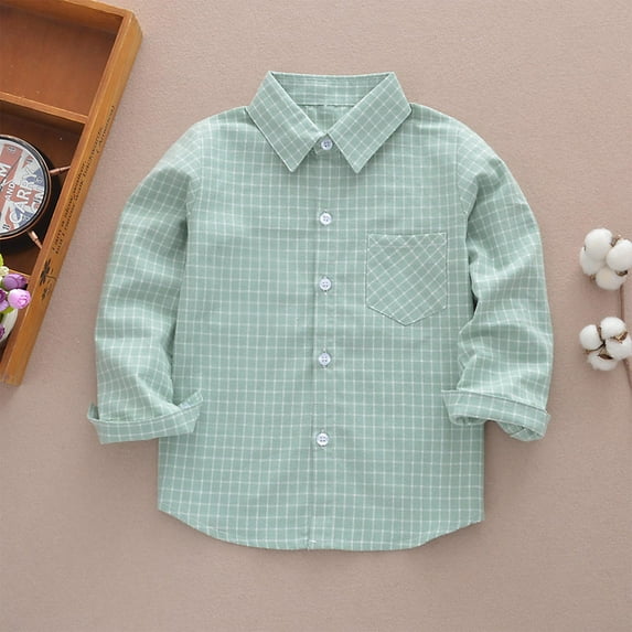 NaWent Reduced Boys Girls Dress Shirts Plaid Long Sleeved Button Down Shirt formal Uniform Casual Western Shirt Green 5 Years