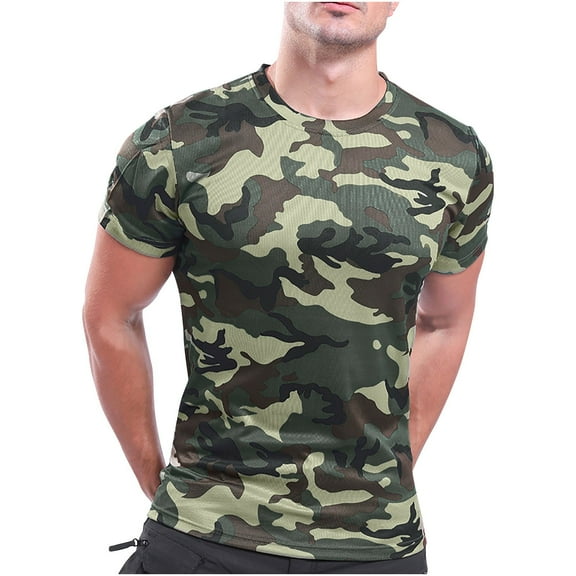 NaWent Reduced Men's Camouflage T-Shirt Summer Lightweight Breathable Snug Drying Short Sleeved Round Neck Tops Tee Camouflage L
