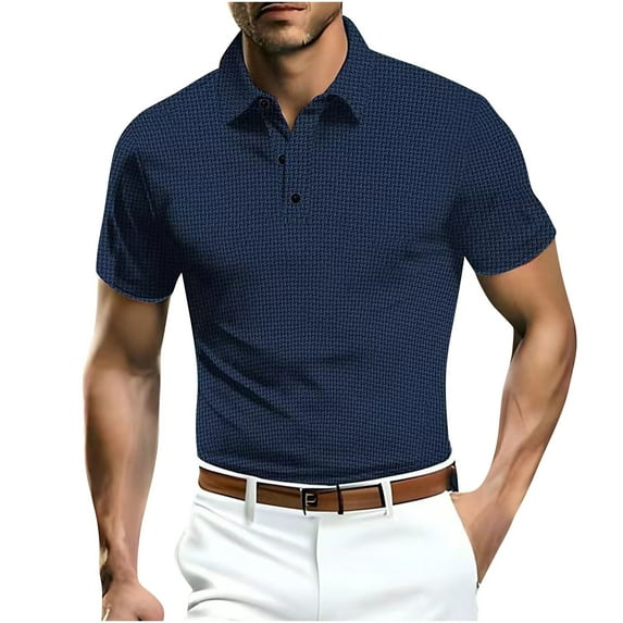 NaWent Reduced Men's Summer Tops Mesh Ice Silk Short Sleeved Collar Solid Color Shirt Short Sleeved Shirt Navy M