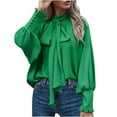 thumbnail image 1 of NaWent Reduced Women's Dressy Shirts Bow Tie Neck Long Sleeve Dressy Elegant office Work Blouse Shirt Tops Green XXL, 1 of 5
